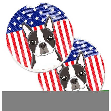 Carolines Treasures American Flag and Boston Terrier Set of 2 Cup Holder Car Coaster BB2133CARC